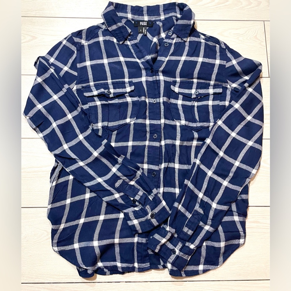 Paige Women’s Blue Long Sleeve Button Down‎ Flannel Shirt Size Small